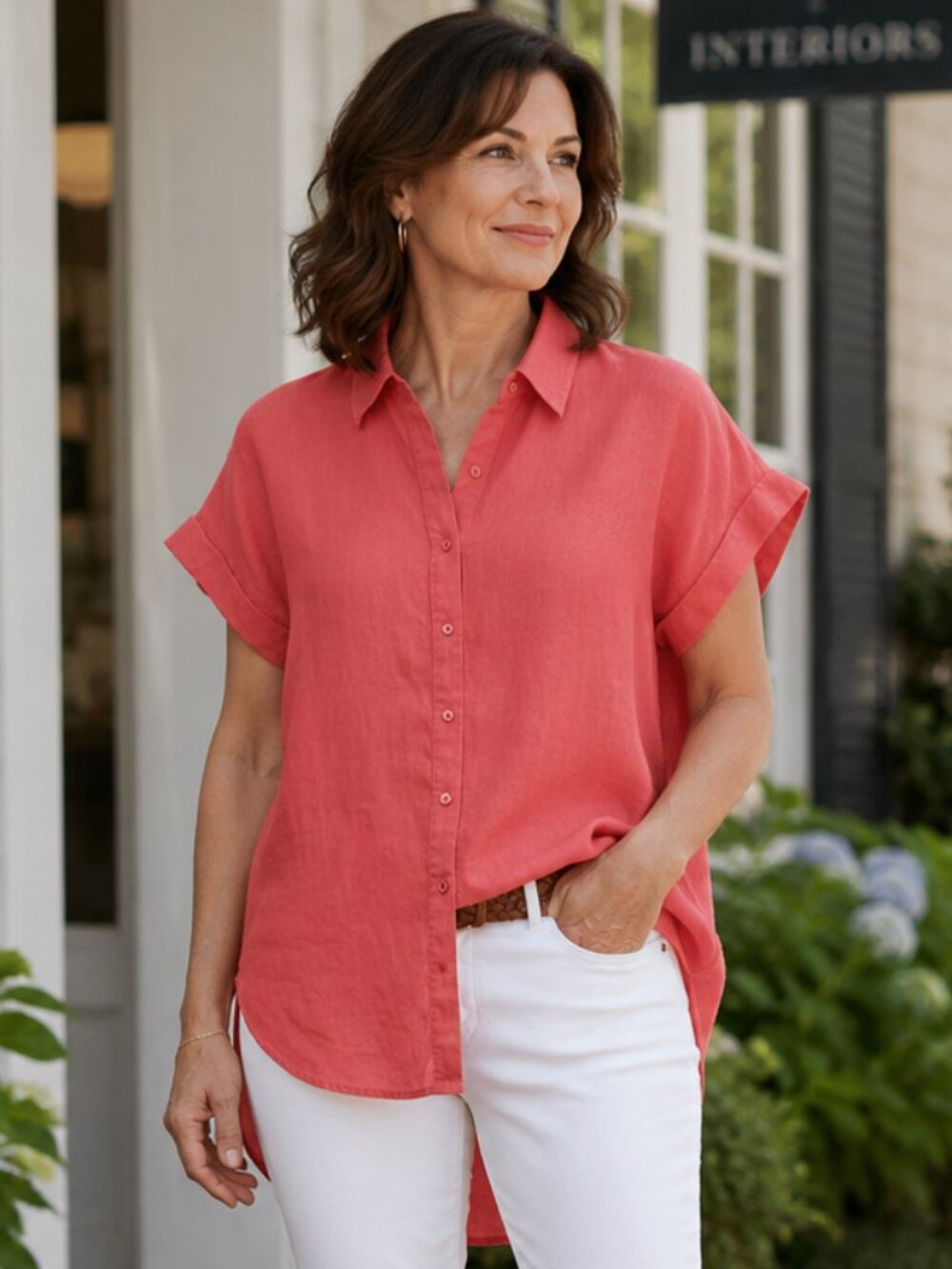 Lauren Ralph Lauren 100% Linen Button Up Shirt | Poppy Red | Medium